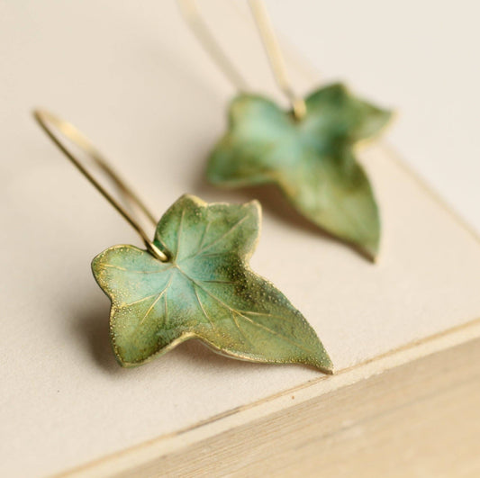 Olive Green Ivy Leaf Earrings