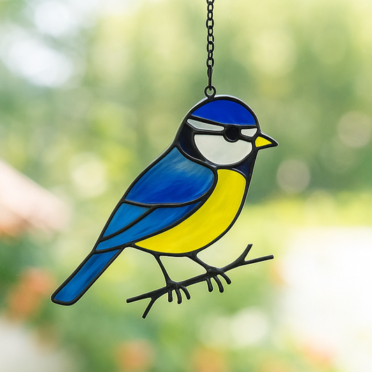 Hanging Stained Glass Bird - Blue Tit
