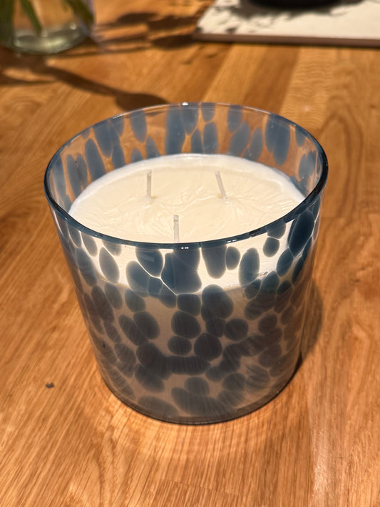 Large Spotted Blue Glass Candle