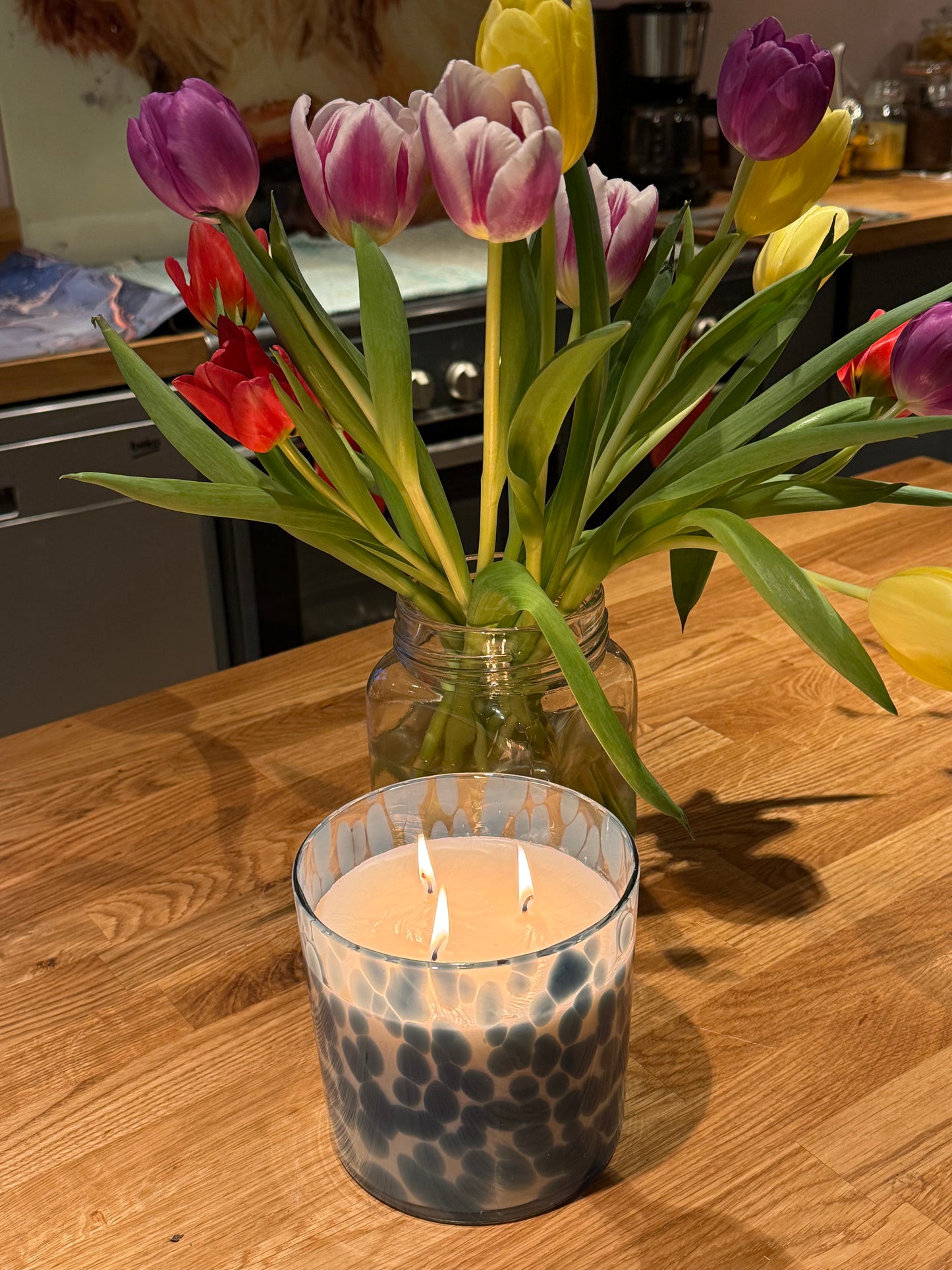 Large Spotted Blue Glass Candle