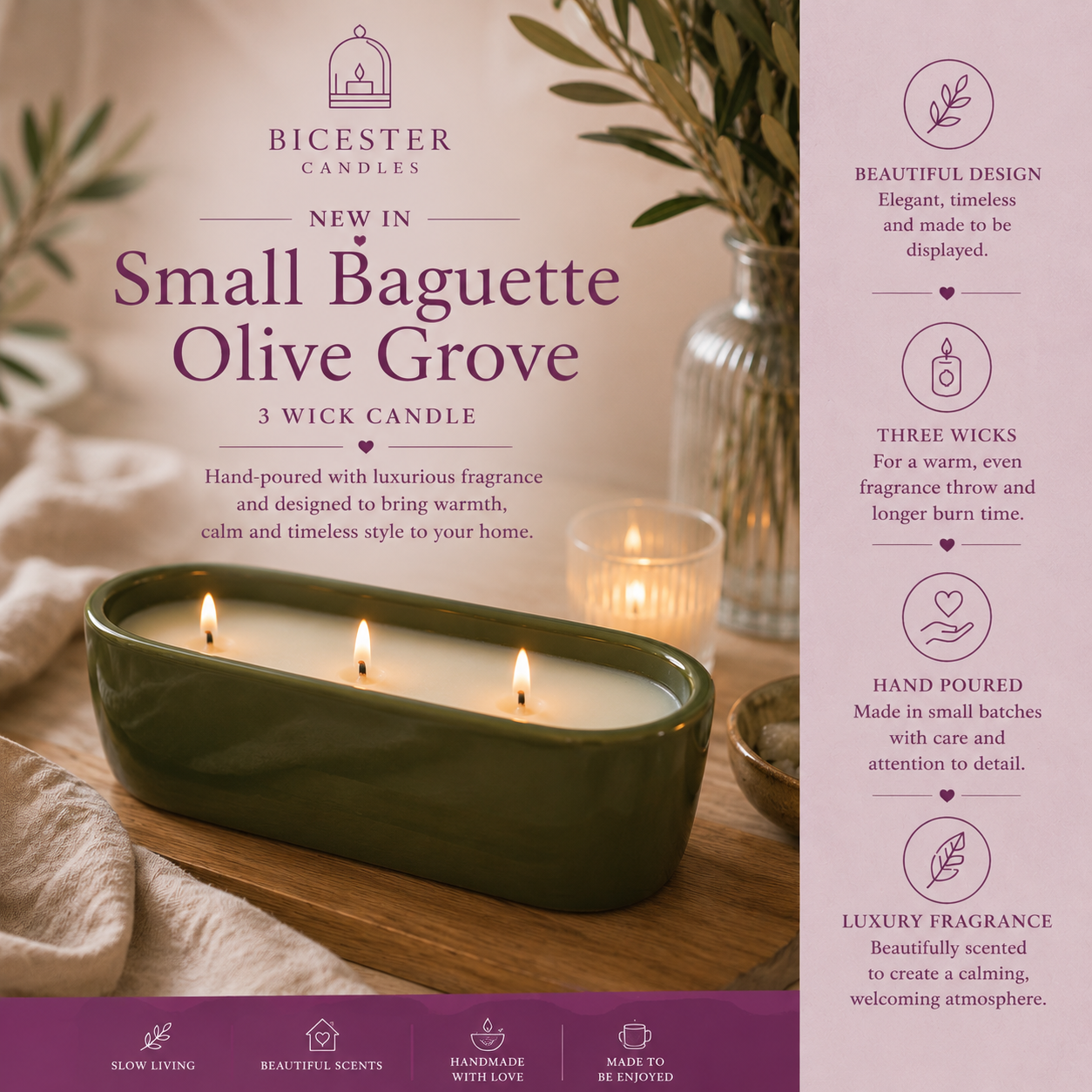 Small Baguette Candle - Olive
