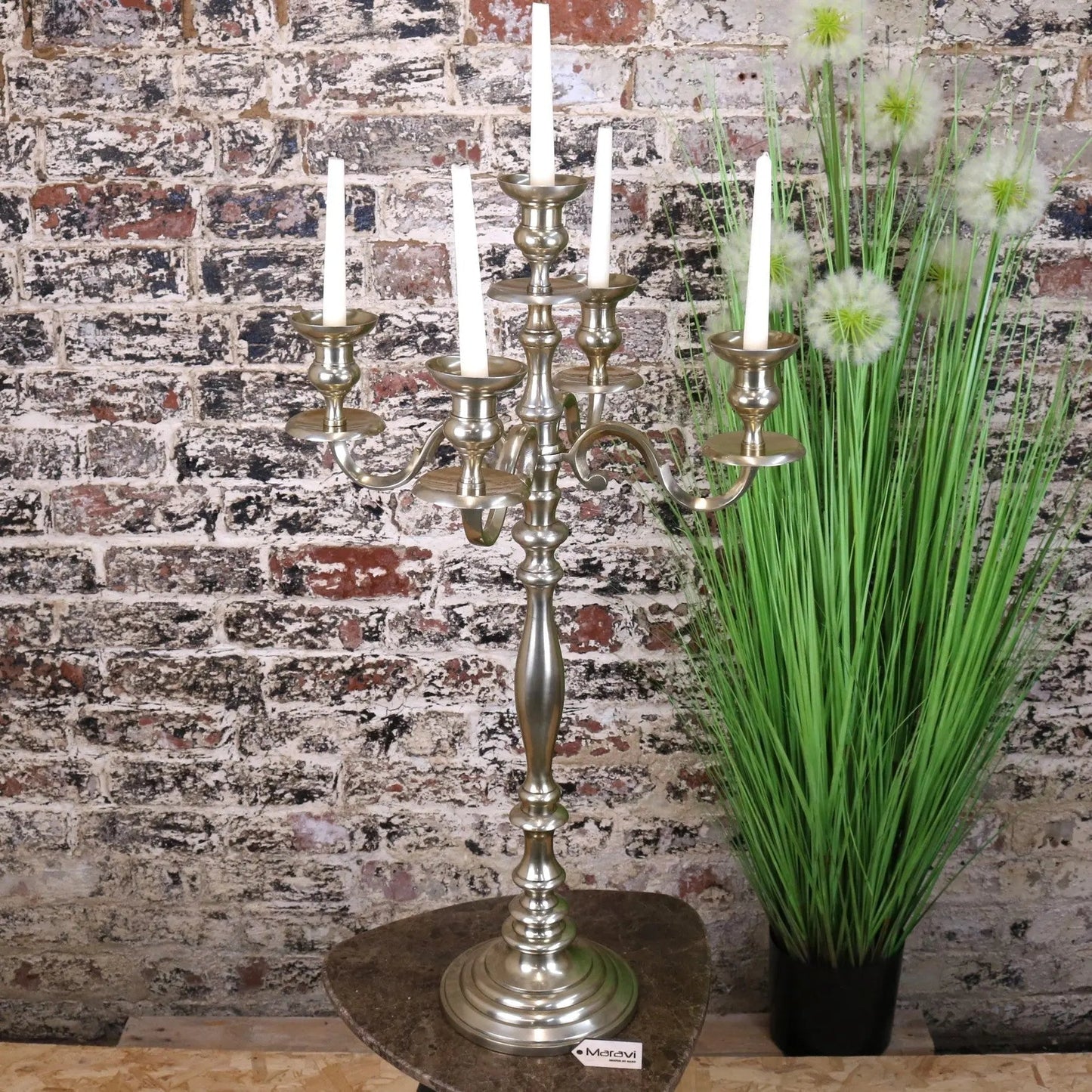 Zira Antiqued Gold 5 Candle Candelabra Centerpiece 84cm