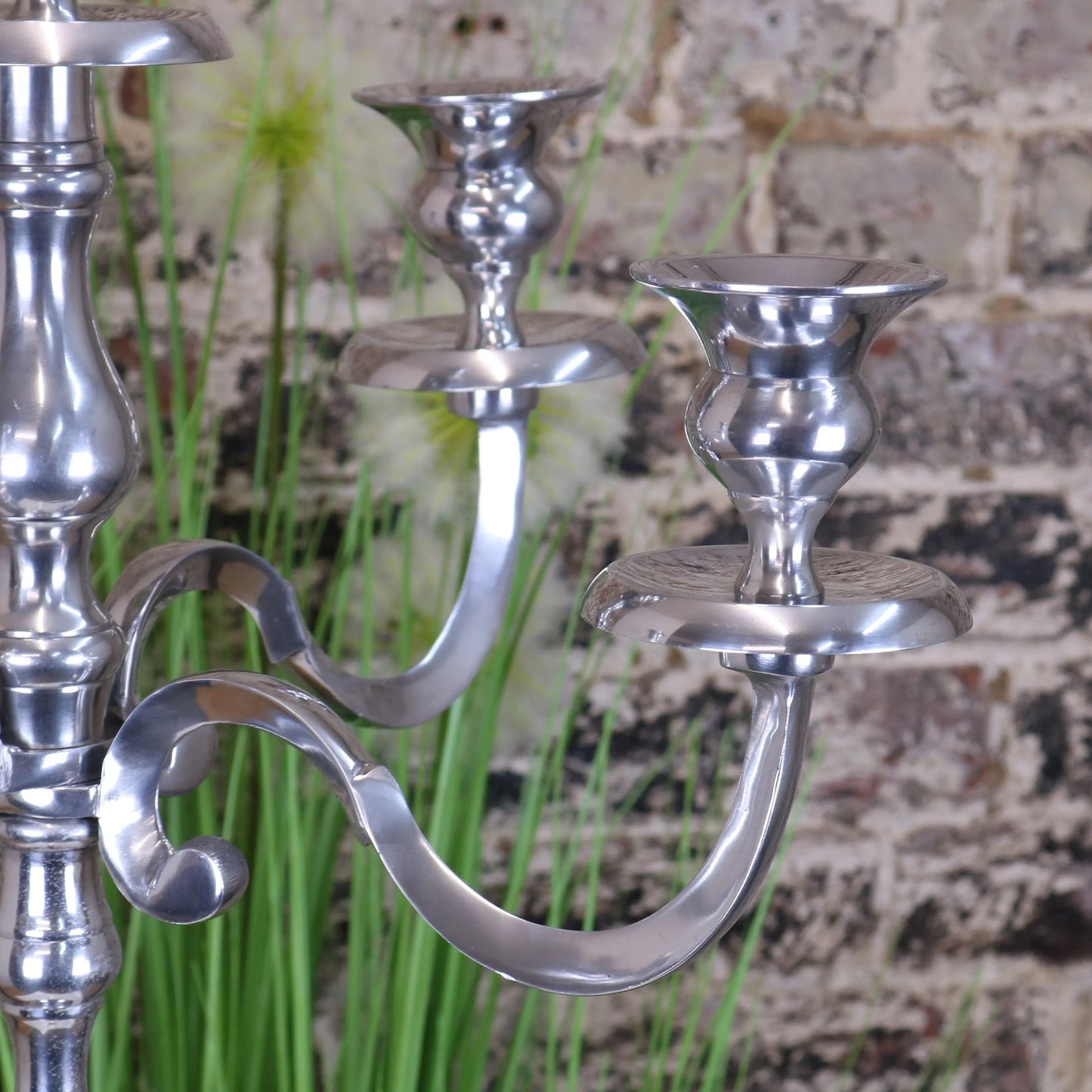 Mula Polished Silver 5 Candle Candelabra Centerpiece 105cm
