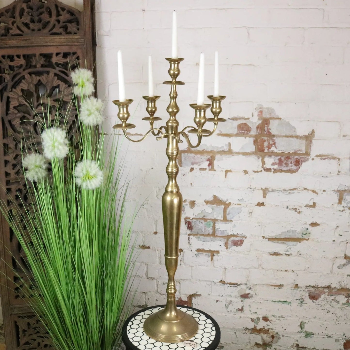 Vintage Brass Candelabra 100cm 5 Candle
