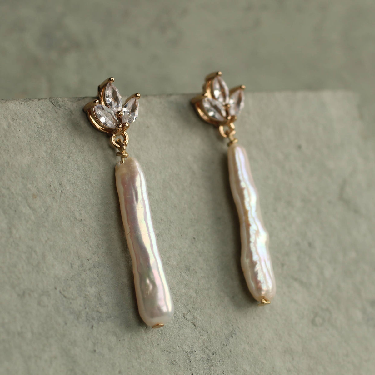 Freshwater Pearl Baton Bridal Drop Earrings