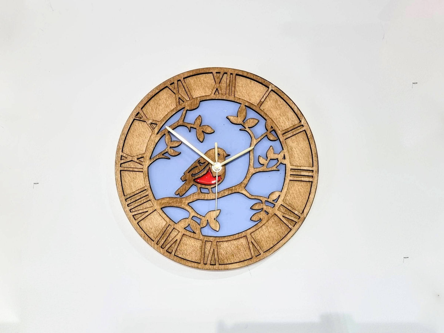 Hand Painted Wooden Robin Wall Clock