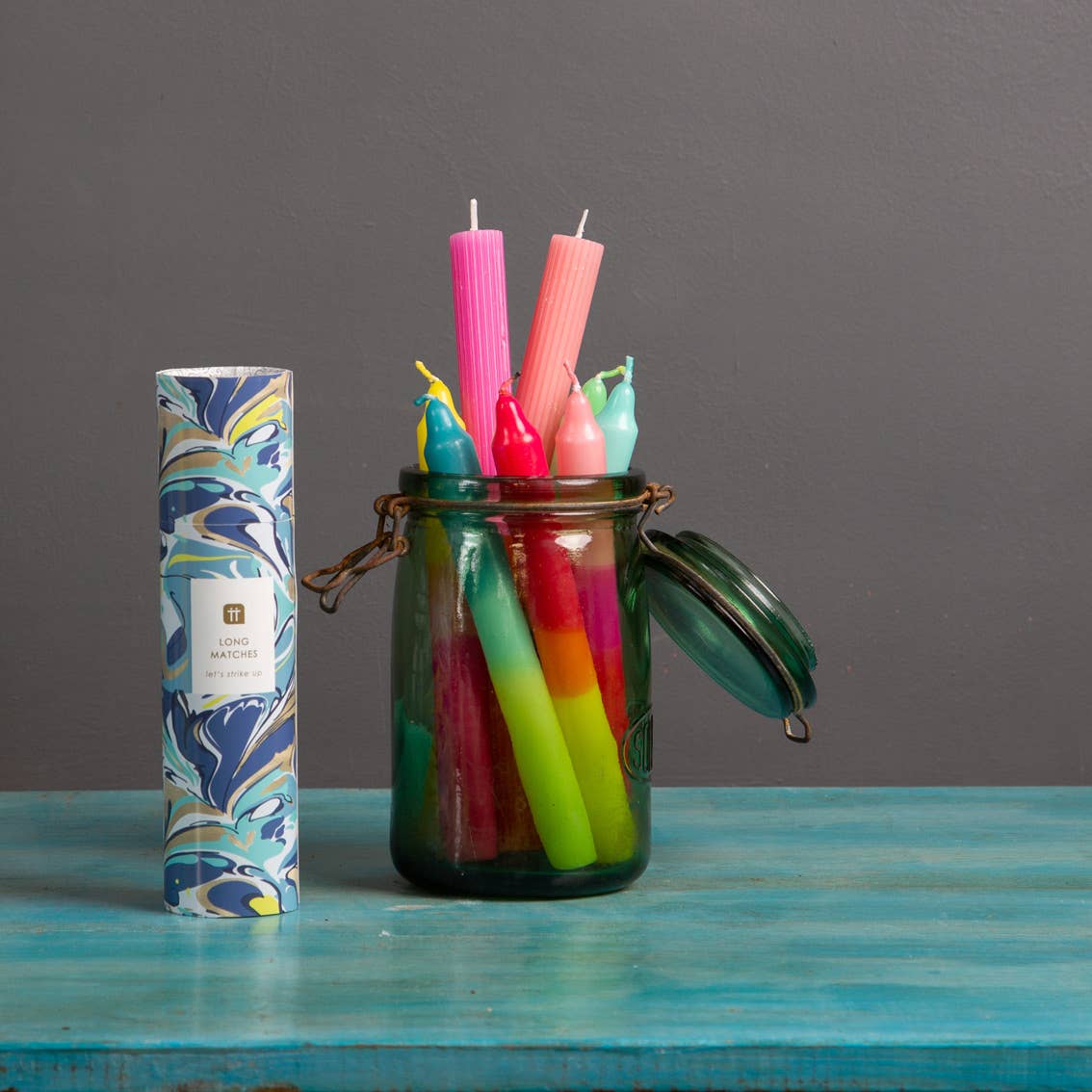 Blue Marble Tube Of Matches | 50 Matches | Home Decor |