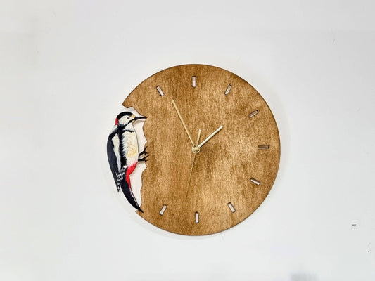 Scottish Woodpecker Hand Painted Wooden Bird Wall Clock