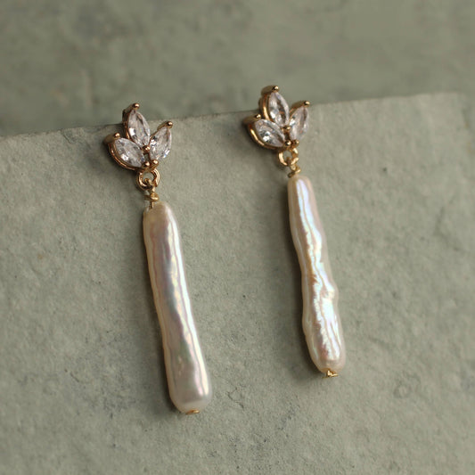 Freshwater Pearl Baton Bridal Drop Earrings