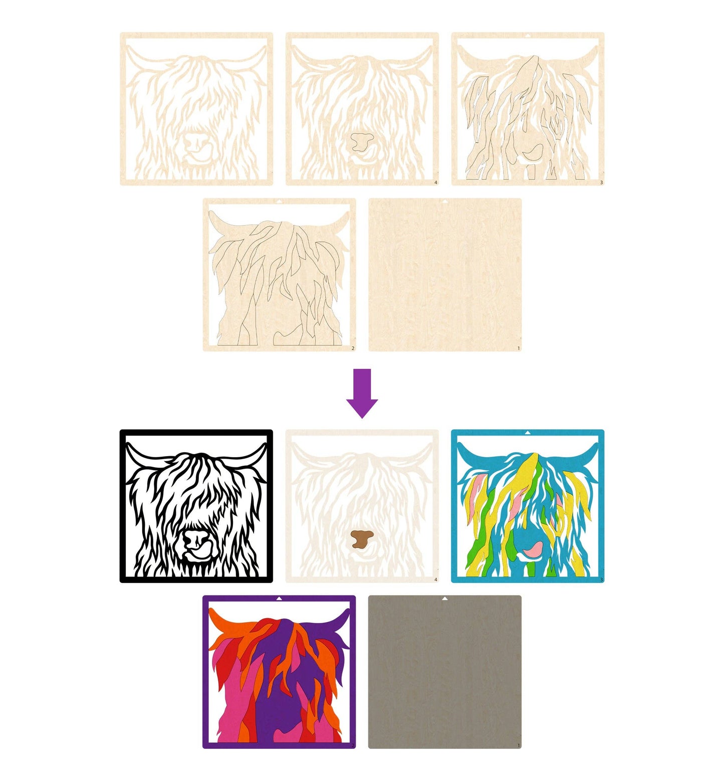 Wooden Highland Cow Art Craft  Kit