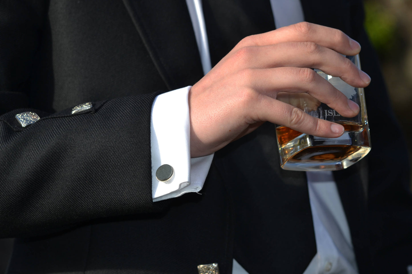 Silver-plated natural slate cufflinks