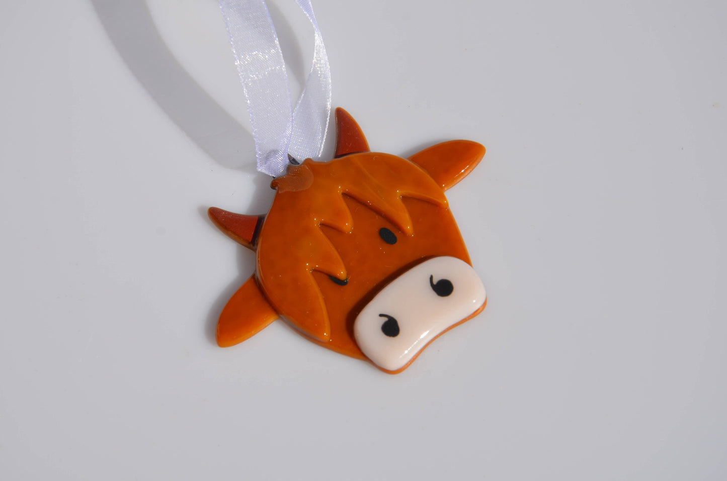 Handmade Fused Glass Highland Cow Hanging Decoration