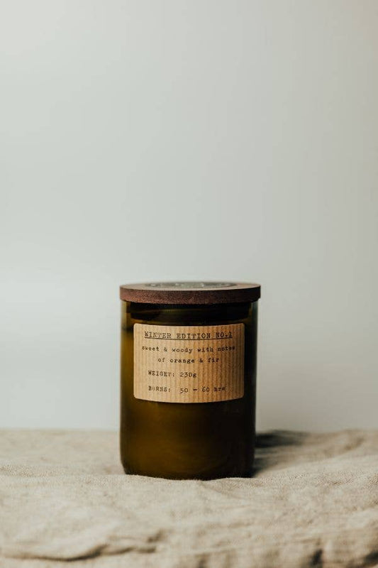 Large Natural 50-60hr Winter Candle - Green Recycled Glass