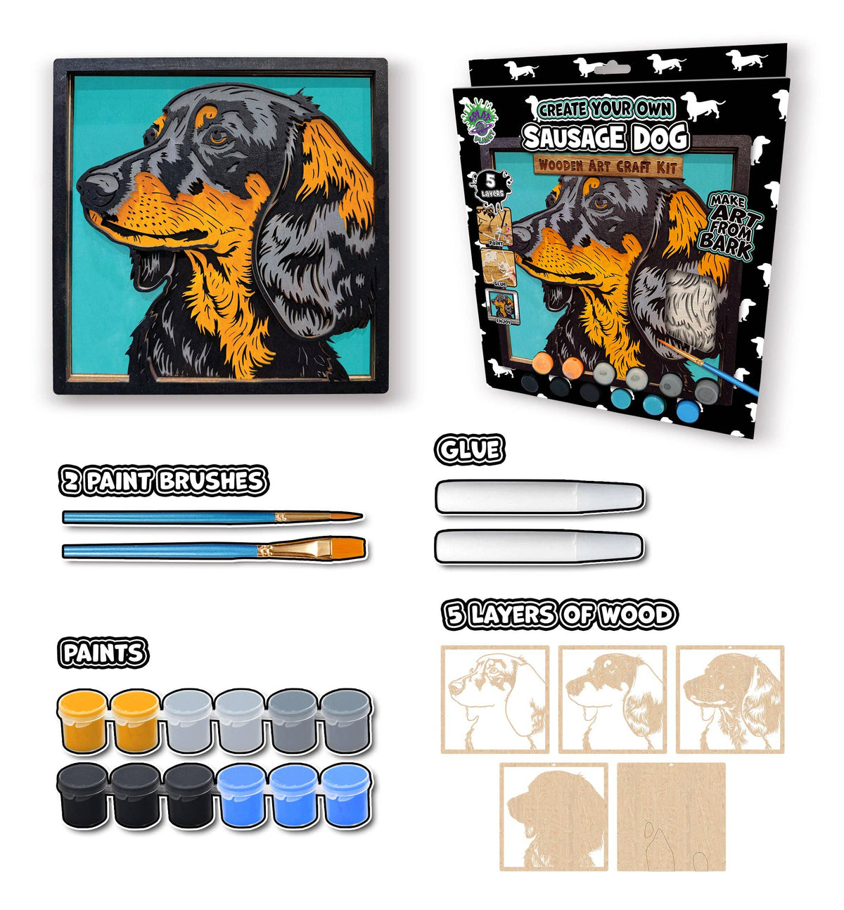 Wooden Sausage Dog Art Craft Kit