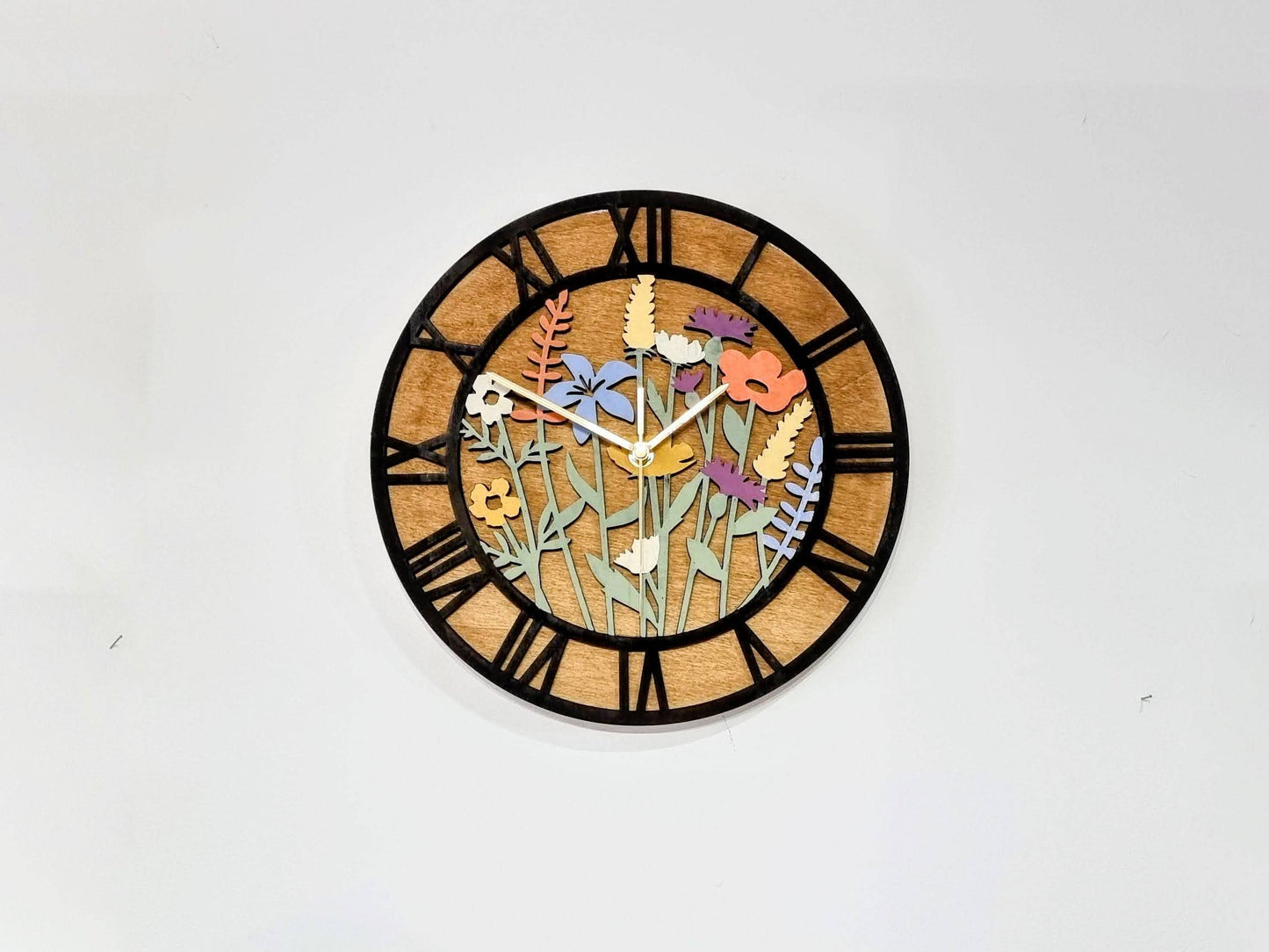 Hand Painted Floral Wildflower Wall Clock