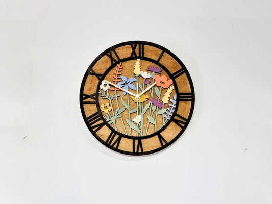 Hand Painted Floral Wildflower Wall Clock