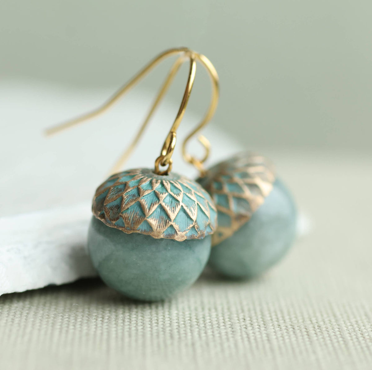 Blue Jade Acorn Earrings