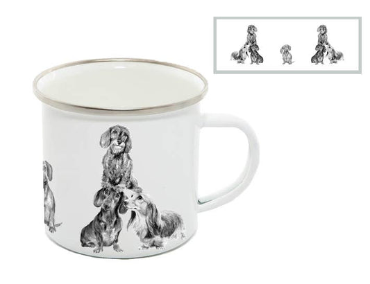 Enamel Mug, Dachshunds, The Dachshund Display Team! MONO