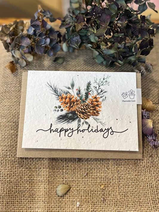 Plantable Greeting Card - Happy Holidays Pine Cone