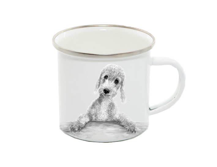 Enamel Mug, Bedlington Terrier, Benny, monochrome