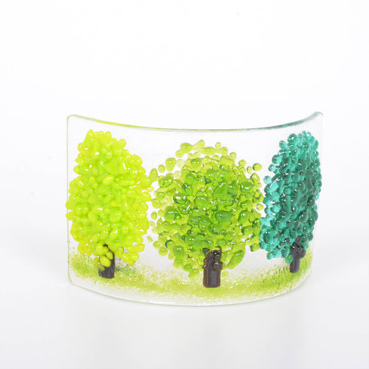 Fused Glass Green Trees Curve