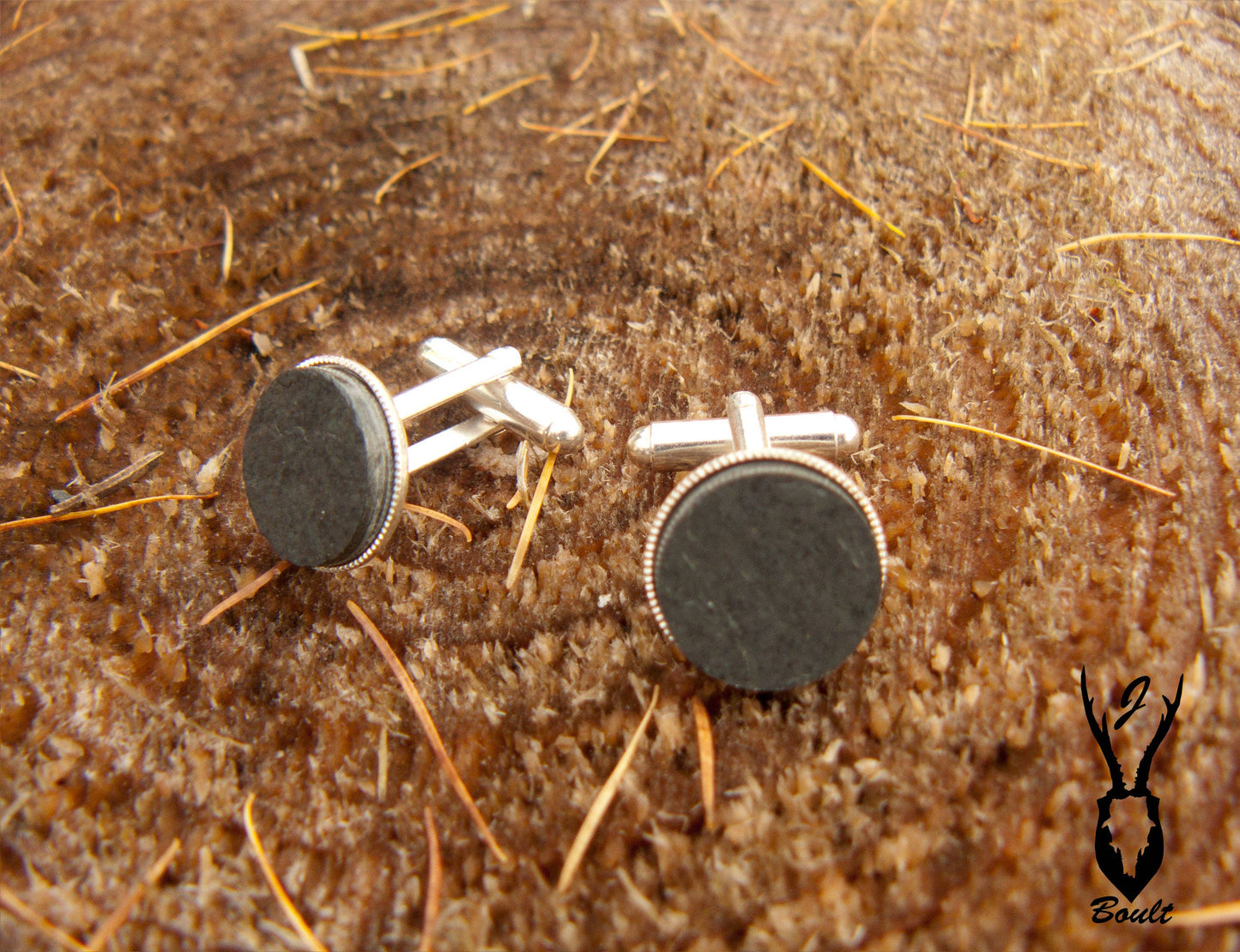 Silver-plated natural slate cufflinks