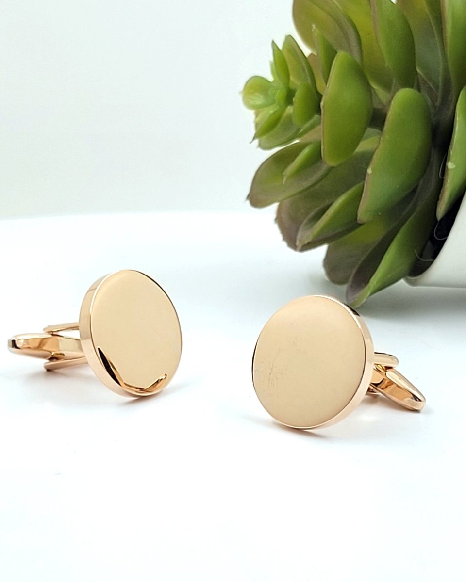 Personalised Round Gold Cufflinks – Photo Engraved in Chrome Case for Groom, Best Man & Father of Groom