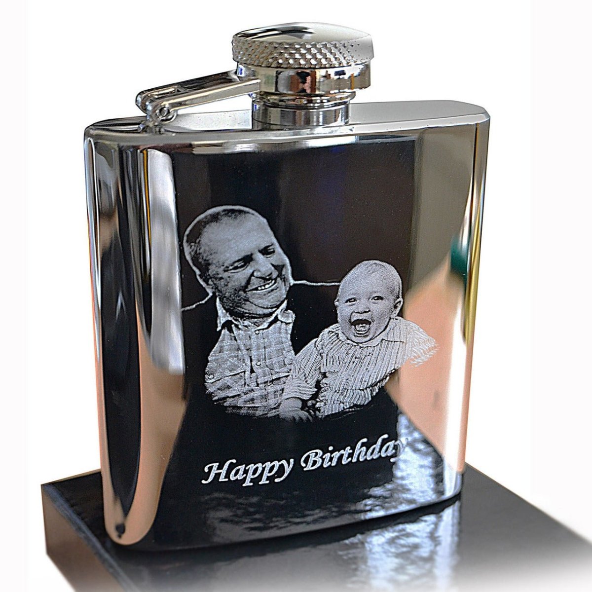 Engraved Hip Flask - Stainless Steel Curved Flask With Gift Box & Funnel Included