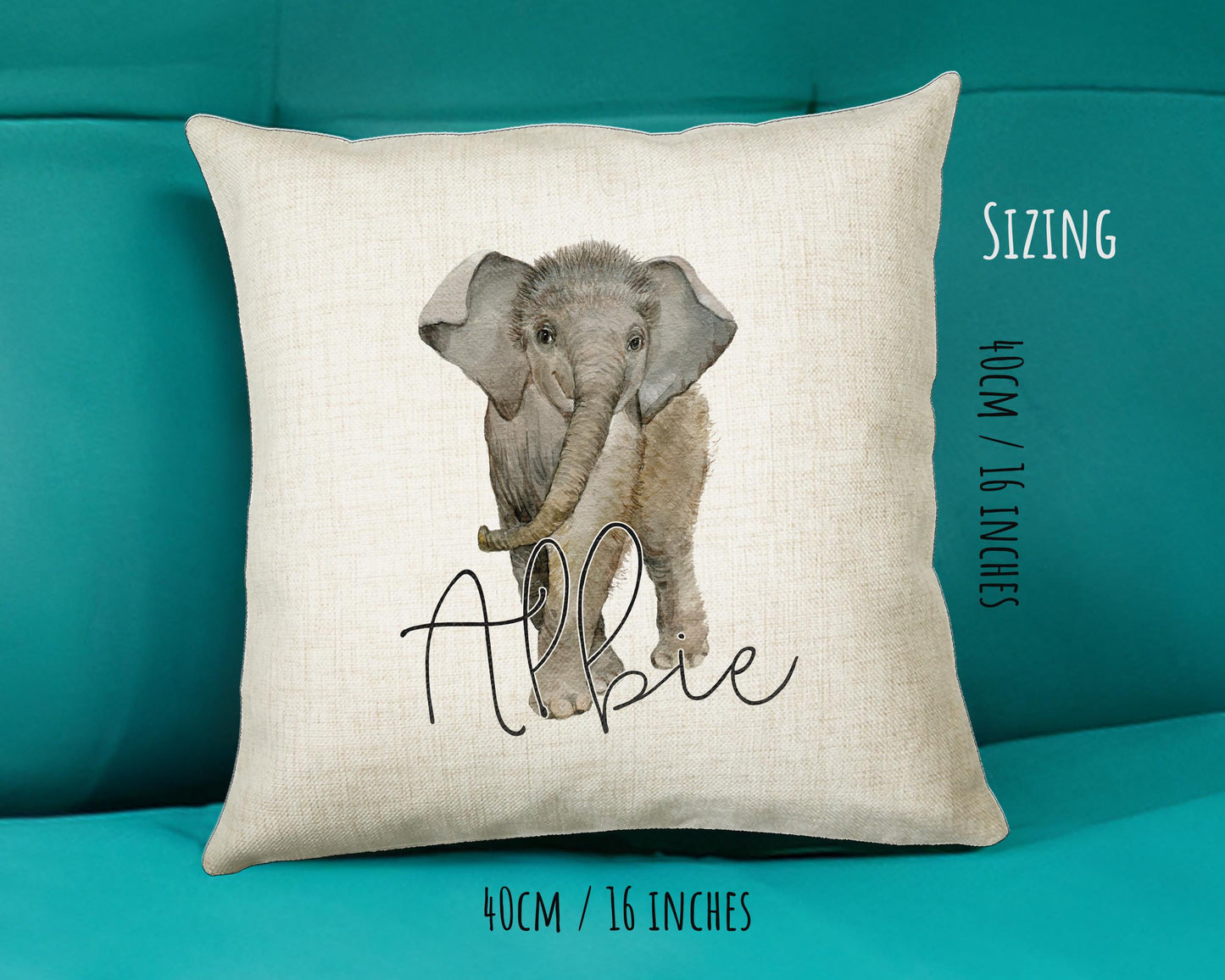 Personalised Elephant Giraffe Cushion Gift - Printed Name Design Safari Cushion Throw Pillow Gift Boy Girl Kids Bedroom Birthday Gift CS174