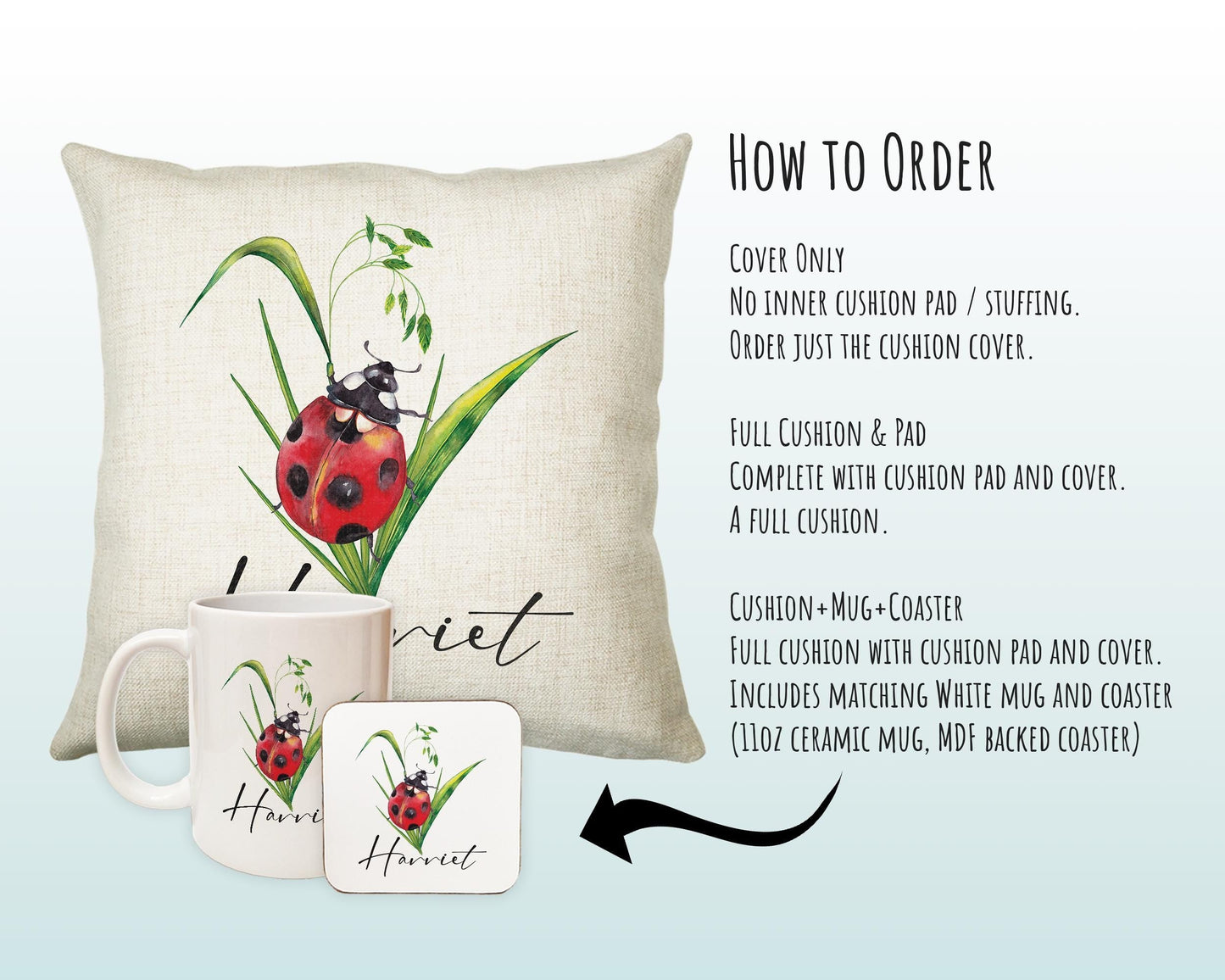 Personalised Ladybird Cushion Gift Insect Bug Lover Printed Name Design - Pillow Gift For Him/Her Present Decor Gift CS483