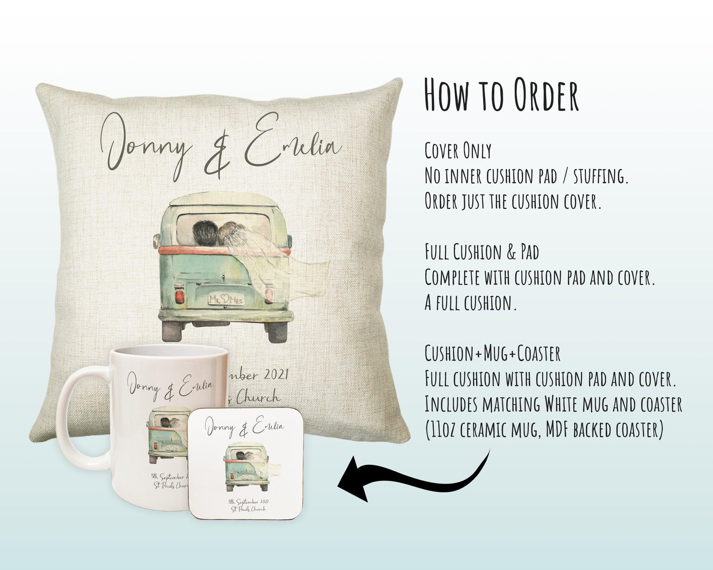 Personalised Just Married Cushion Wedding Gift Printed Name Design - Cushion Pillow Gift For Newly Married Couple Wedding Anniversary CS226