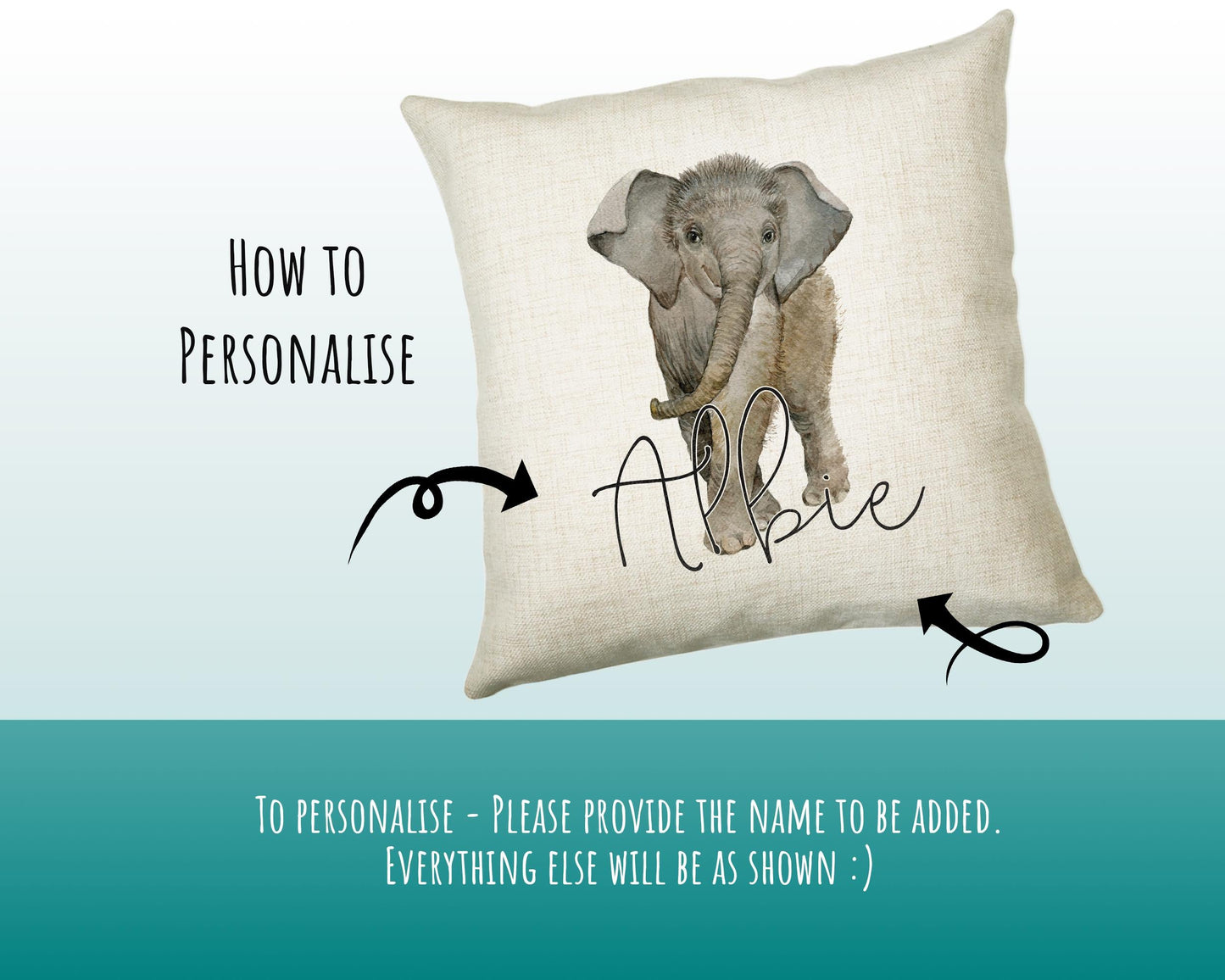 Personalised Elephant Giraffe Cushion Gift - Printed Name Design Safari Cushion Throw Pillow Gift Boy Girl Kids Bedroom Birthday Gift CS174