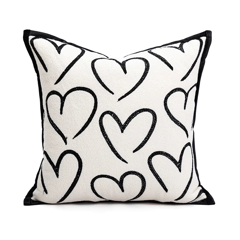 Modern Minimalist Refreshing Black White Sofa Pillow Backlight Luxury Bedside Cushion Cover Stripe Plant Floral Heart Shape Pattern