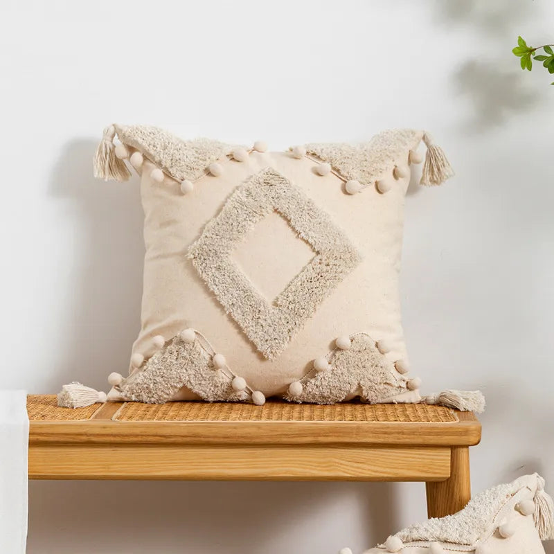 Bohemian Geometry Plush Pillow Moroccan White Flocking Sofa Cushion Model Room Sample House Pillow Soft Decorative Pillow