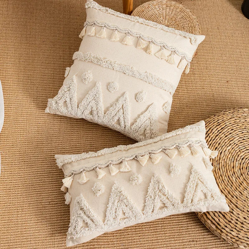 Bohemian Geometry Plush Pillow Moroccan White Flocking Sofa Cushion Model Room Sample House Pillow Soft Decorative Pillow