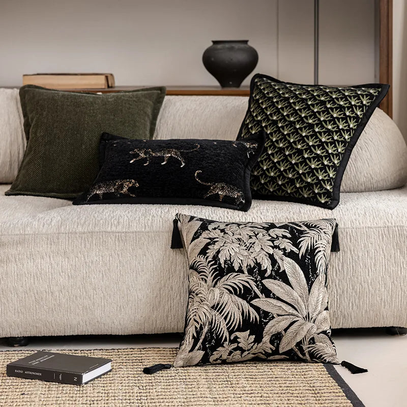 Nordic Style Embroidered Floral Cushion Covers Hotel Sofa Living Room Bedroom Headboard Pillowcases Pure Color Plant Floral