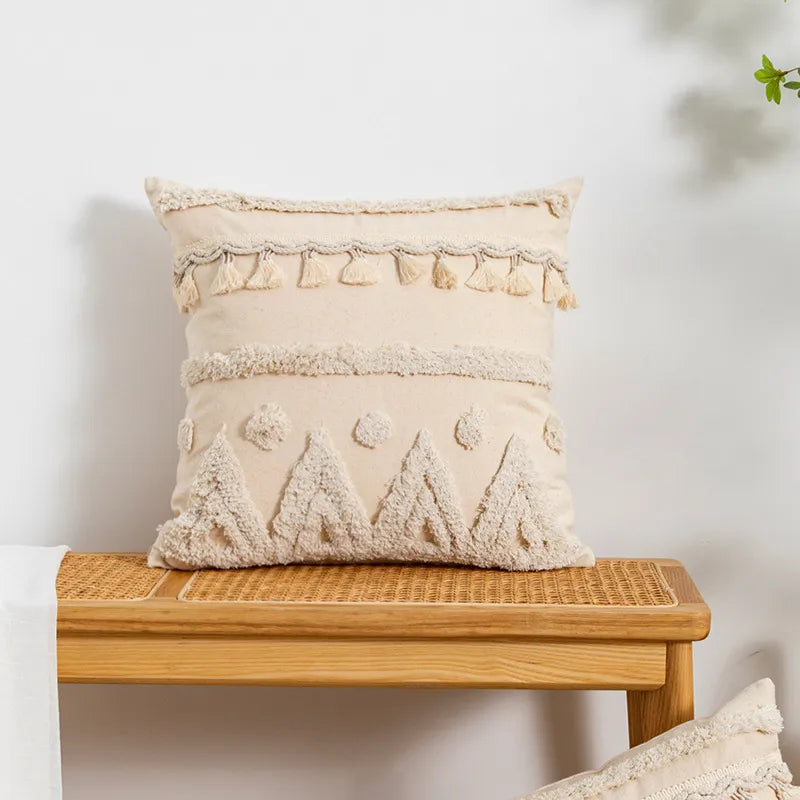 Bohemian Geometry Plush Pillow Moroccan White Flocking Sofa Cushion Model Room Sample House Pillow Soft Decorative Pillow