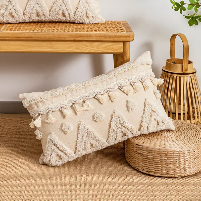 Bohemian Geometry Plush Pillow Moroccan White Flocking Sofa Cushion Model Room Sample House Pillow Soft Decorative Pillow