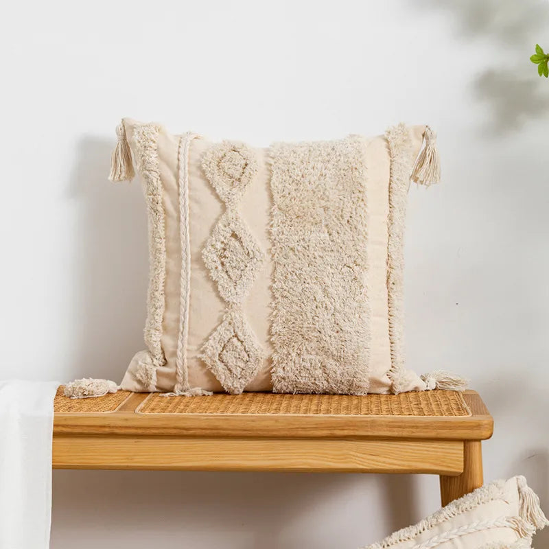 Bohemian Geometry Plush Pillow Moroccan White Flocking Sofa Cushion Model Room Sample House Pillow Soft Decorative Pillow