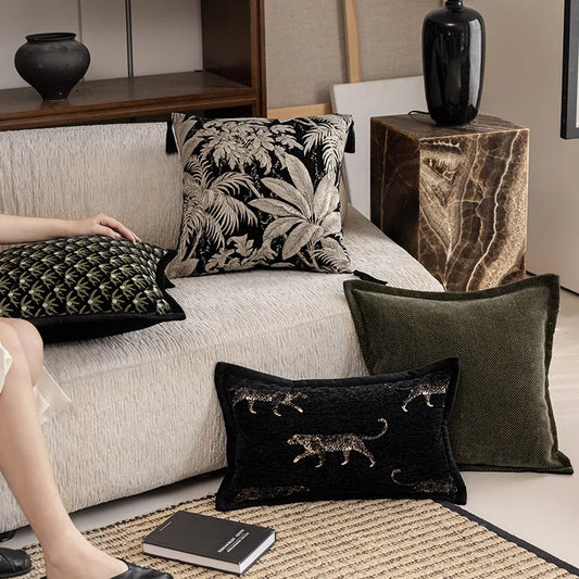 Nordic Style Embroidered Floral Cushion Covers Hotel Sofa Living Room Bedroom Headboard Pillowcases Pure Color Plant Floral